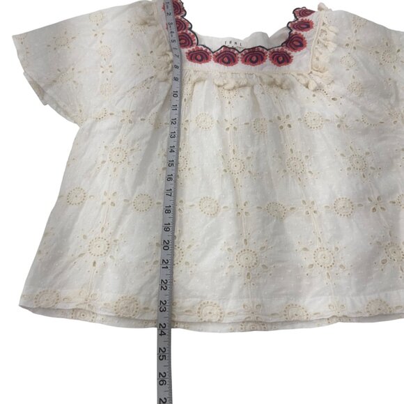 THML Cream Eyelet Short Sleeve Top With Embroidered Neckline Womens SZ M Cotton - Picture 6 of 9